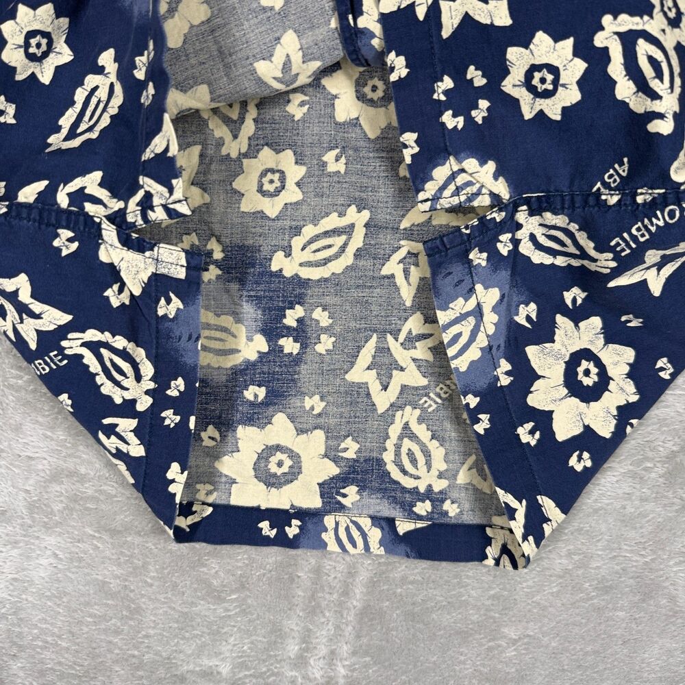 Vtg 90s Abercrombie & Fitch Hawaiian Shirt Mens Large Blue Floral Wood Buttons - Picture 9 of 11